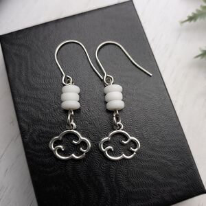 Elegant Silver and White Dangle Cloud Earrings